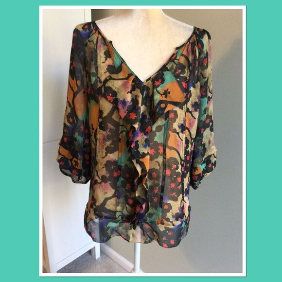 Diane Von Furstenberg Silk Sheer Blouse Sz 6 - Picture 1 of 9